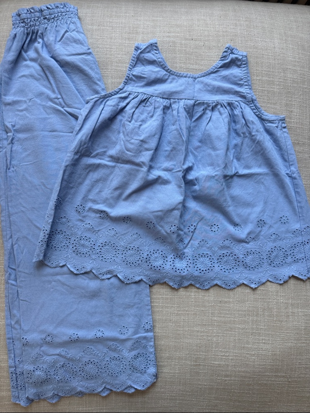 Hanna Andersson Linen Blue Eyelet Girls' Set - Sleeveless Top & Pants